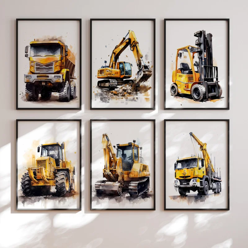 Heavy Equipment Background - ملصق لوحة بالألوان المائية للحضانة ،