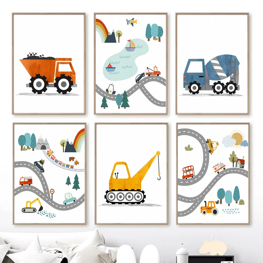 Heavy Equipment Background - الحديثة الشمال نمط قماش طباعة اللوحة